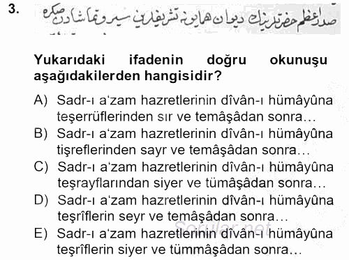 Osmanlı Türkçesi Metinleri 2 2014 - 2015 Ara Sınavı 3.Soru