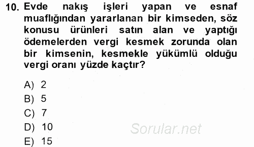Özel Vergi Hukuku 1 2014 - 2015 Ara Sınavı 10.Soru