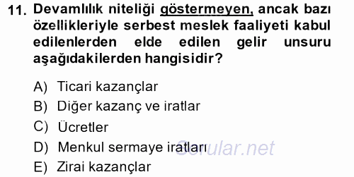 Özel Vergi Hukuku 1 2014 - 2015 Ara Sınavı 11.Soru