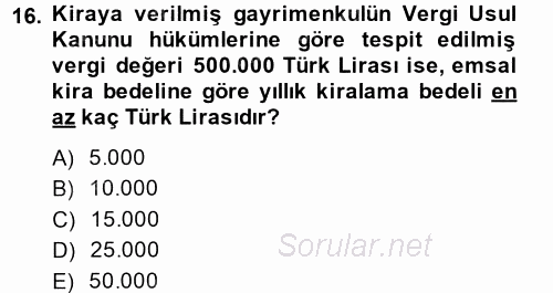 Özel Vergi Hukuku 1 2014 - 2015 Ara Sınavı 16.Soru