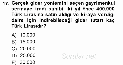 Özel Vergi Hukuku 1 2014 - 2015 Ara Sınavı 17.Soru