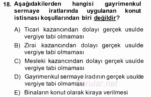 Özel Vergi Hukuku 1 2014 - 2015 Ara Sınavı 18.Soru