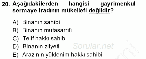 Özel Vergi Hukuku 1 2014 - 2015 Ara Sınavı 20.Soru