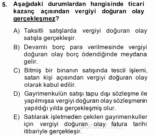 Özel Vergi Hukuku 1 2014 - 2015 Ara Sınavı 5.Soru