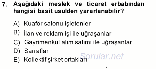 Özel Vergi Hukuku 1 2014 - 2015 Ara Sınavı 7.Soru