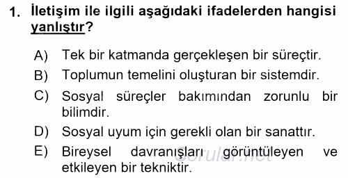 Etkili İletişim Teknikleri 2016 - 2017 Ara Sınavı 1.Soru