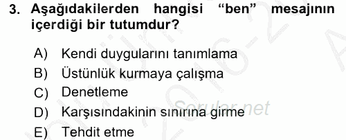 Etkili İletişim Teknikleri 2016 - 2017 Ara Sınavı 3.Soru