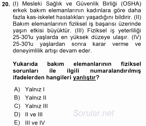 Temel Bakım Hizmetleri 2015 - 2016 Dönem Sonu Sınavı 20.Soru