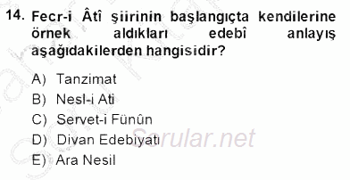 II. Meşrutiyet Dönemi Türk Edebiyatı 2014 - 2015 Ara Sınavı 14.Soru