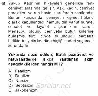 II. Meşrutiyet Dönemi Türk Edebiyatı 2014 - 2015 Ara Sınavı 19.Soru