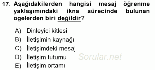 Birey ve Davranış 2017 - 2018 3 Ders Sınavı 17.Soru