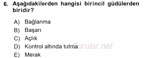 Birey ve Davranış 2017 - 2018 3 Ders Sınavı 6.Soru