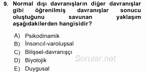 Birey ve Davranış 2017 - 2018 3 Ders Sınavı 9.Soru