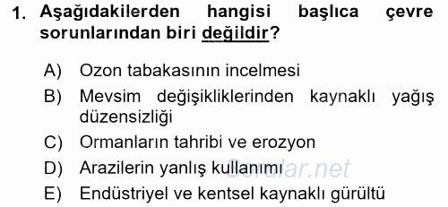 Peyzaj Çevre ve Tarım 2015 - 2016 Tek Ders Sınavı 1.Soru