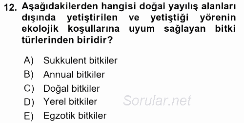 Peyzaj Çevre ve Tarım 2015 - 2016 Tek Ders Sınavı 12.Soru