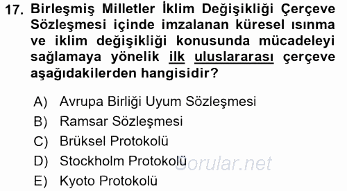 Peyzaj Çevre ve Tarım 2015 - 2016 Tek Ders Sınavı 17.Soru