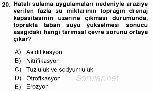 Peyzaj Çevre ve Tarım 2015 - 2016 Tek Ders Sınavı 20.Soru