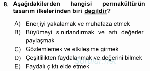 Peyzaj Çevre ve Tarım 2015 - 2016 Tek Ders Sınavı 8.Soru