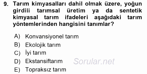 Peyzaj Çevre ve Tarım 2015 - 2016 Tek Ders Sınavı 9.Soru
