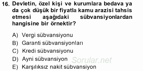 Kamu Ekonomisi 1 2014 - 2015 Dönem Sonu Sınavı 16.Soru