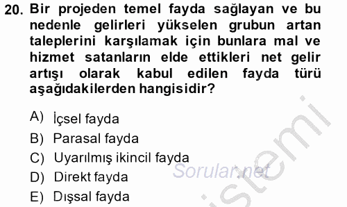 Kamu Ekonomisi 1 2014 - 2015 Dönem Sonu Sınavı 20.Soru