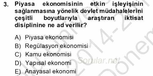 Kamu Ekonomisi 1 2014 - 2015 Dönem Sonu Sınavı 3.Soru