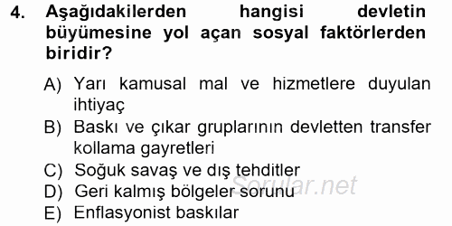 Kamu Ekonomisi 1 2014 - 2015 Dönem Sonu Sınavı 4.Soru