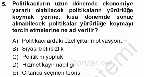 Kamu Ekonomisi 1 2014 - 2015 Dönem Sonu Sınavı 5.Soru