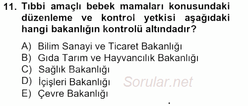 Gıda Bilimi ve Teknolojisi 2012 - 2013 Ara Sınavı 11.Soru