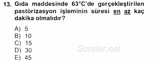 Gıda Bilimi ve Teknolojisi 2012 - 2013 Ara Sınavı 13.Soru