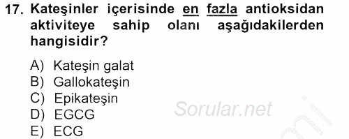 Gıda Bilimi ve Teknolojisi 2012 - 2013 Ara Sınavı 17.Soru