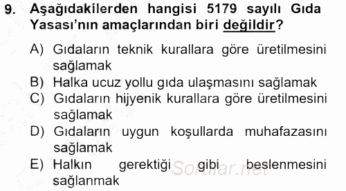 Gıda Bilimi ve Teknolojisi 2012 - 2013 Ara Sınavı 9.Soru