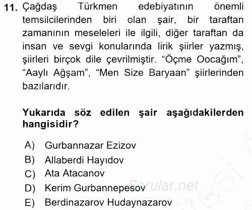 Çağdaş Türk Edebiyatları 1 2016 - 2017 3 Ders Sınavı 11.Soru