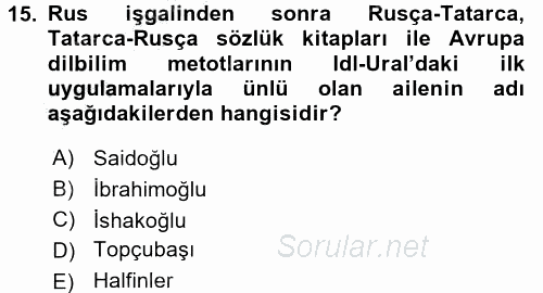 Çağdaş Türk Edebiyatları 1 2016 - 2017 3 Ders Sınavı 15.Soru