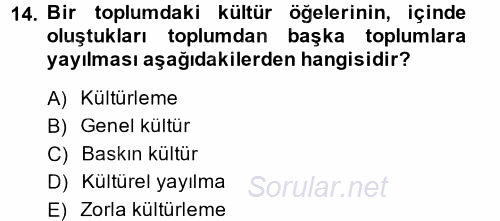 Küreselleşme ve Kültürlerarası İletişim 2014 - 2015 Tek Ders Sınavı 14.Soru