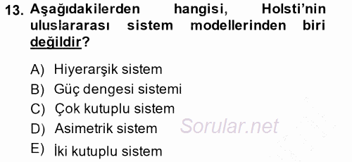 Uluslararası İlişkiler Kuramları 1 2013 - 2014 Dönem Sonu Sınavı 13.Soru