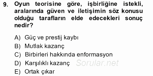 Uluslararası İlişkiler Kuramları 1 2013 - 2014 Dönem Sonu Sınavı 9.Soru