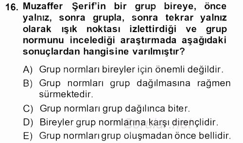 Sosyal Psikoloji 1 2013 - 2014 Ara Sınavı 16.Soru