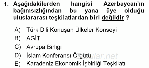 Çağdaş Türk Dünyası 2017 - 2018 Ara Sınavı 1.Soru