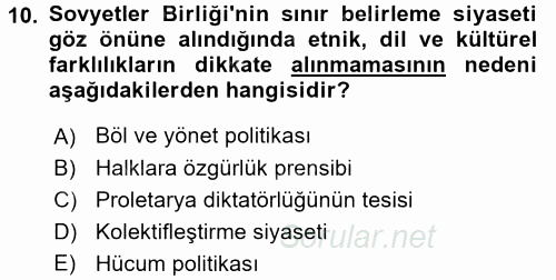 Çağdaş Türk Dünyası 2017 - 2018 Ara Sınavı 10.Soru