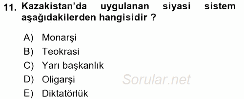 Çağdaş Türk Dünyası 2017 - 2018 Ara Sınavı 11.Soru