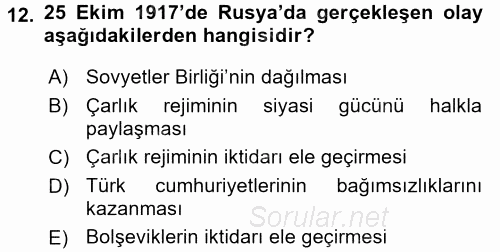 Çağdaş Türk Dünyası 2017 - 2018 Ara Sınavı 12.Soru