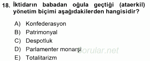 Çağdaş Türk Dünyası 2017 - 2018 Ara Sınavı 18.Soru