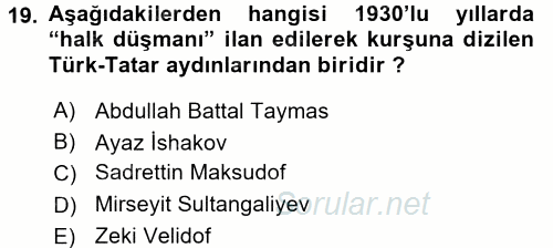 Çağdaş Türk Dünyası 2017 - 2018 Ara Sınavı 19.Soru