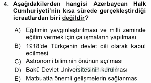 Çağdaş Türk Dünyası 2017 - 2018 Ara Sınavı 4.Soru