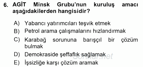 Çağdaş Türk Dünyası 2017 - 2018 Ara Sınavı 6.Soru