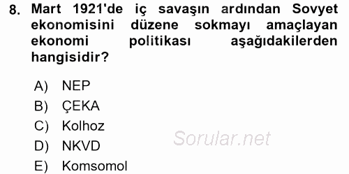 Çağdaş Türk Dünyası 2017 - 2018 Ara Sınavı 8.Soru