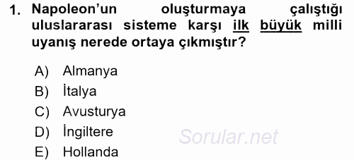 Siyasi Tarih 1 2017 - 2018 3 Ders Sınavı 1.Soru