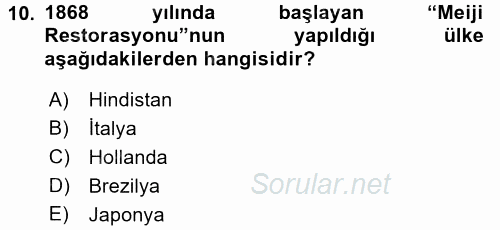 Siyasi Tarih 1 2017 - 2018 3 Ders Sınavı 10.Soru