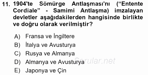 Siyasi Tarih 1 2017 - 2018 3 Ders Sınavı 11.Soru